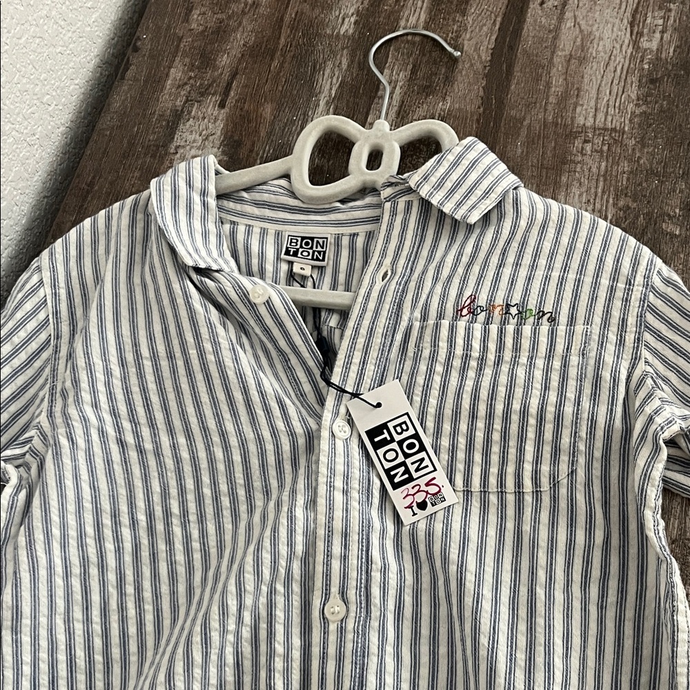 Bonton White and Blue Striped Button Down Shirt